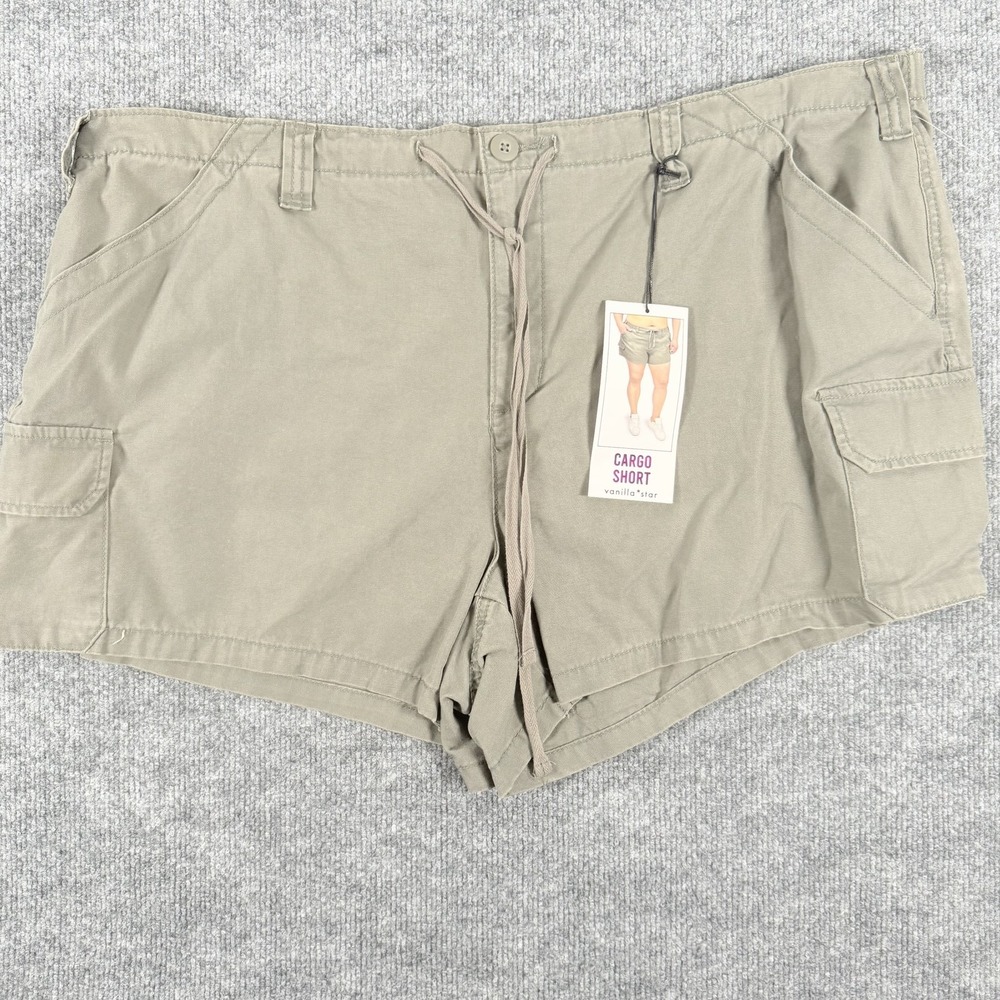 Vanilla Star Cargo Shorts‎ Womens 3X Khaki Green Utility Pockets Drawstring New